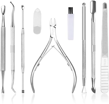 Hifau 8Pcs Premium Nail Clippers Cuticle Nipper Pusher Manicure Set, Professional Nail Polish Remover Toenail File And Lifter Tool Gel Nail Art Kit, Stainless Steel Dead Skin Cutters, Travel, Gift