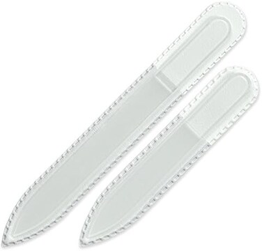 Set Of 2 Czech Crystal Nail Files - Genuine Czech Tempered Glass - Handmade - Double Sided - Etched - Lifetime Guaranty - Glass Nail Files For Natural Nails