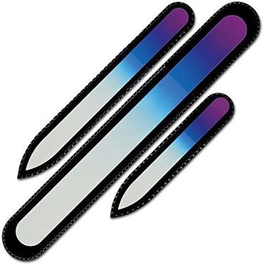 مبرد أظافر - مجموعة هدايا مكونة من 3 مبارد أظافر كريستالية في حقيبة مخملية - ألوان قوس قزح - زجاج مقسى تشيكي أصلي - هدايا لها - أفضل مجموعة مبارد أظافر زجاجية للأظافر الطبيعية