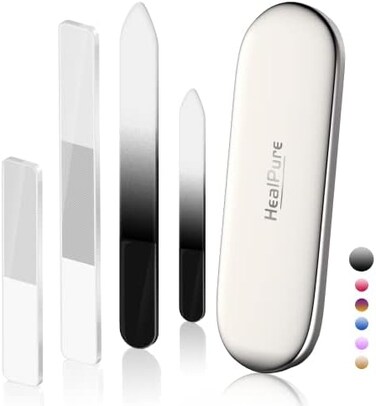 Glass Nail File And Nail Shiner, 4Pc Crystal Nail File And Nano Glass Nail Buffer, Premium Set With Case, Professional Manicure Tool Fingernail Czech File For Natural Nail, Gift For Women And Girls