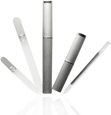 مجموعة تشذيب الجلد والأظافر الزجاجية من بونا فيد بيوتي، تعبئة دقيقة، لطيفة على الأظافر الطبيعية - زجاج تشيكي أصلي (مجموعة فضية مكونة من 3 قطع)