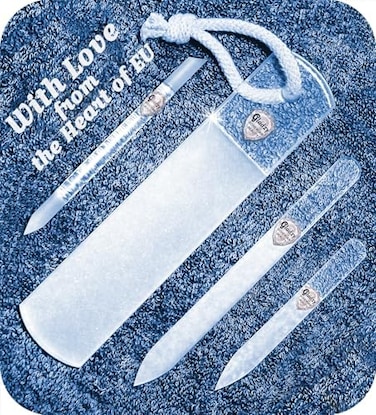 Glass Nail File All-In-One Set - Manicure Pedicure, Callus Remover Foot Rasp, Precision Filing Cuticle Pusher &amp; Cutter, Wet &amp; Dry Use, Double Side Different Grit, Gift Towel, Professional Eu Quality