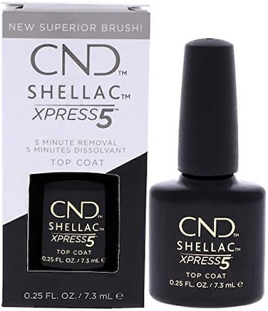 Cnd Shellac Gel Nail Polish Xpress5 Top Coat، كريستال لامع مقاوم للخدش، خطوة نهائية واقية طويلة الأمد مع عدم وجود ضرر للأظافر، 0.25 أونصة سائلة