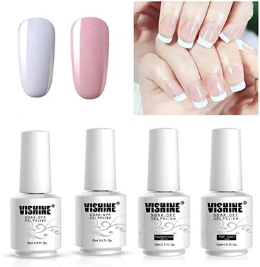 Vishine Gel Polish Kit French Manicure Kit Top Base Set Set Nail Gel Color White Pink Pedicure