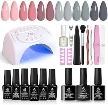 Beetles Gel Polish Nude Grays Nail Kit With Light 48W LED Lamp Manicure Set (Pink)