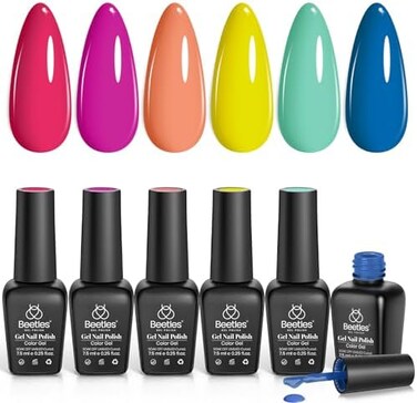 مجموعة طلاء أظافر جل من بيتلز، 6 ألوان ساطعة بألوان قوس قزح، مجموعة طلاء أظافر برتقالي أزرق وردي أخضر نيون، جل طلاء أظافر من الأشعة فوق البنفسجية