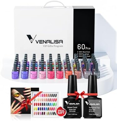 مجموعة V Venalisa Vip1 مكونة من 62 قطعة، مجموعة طلاء أظافر جل 7.5 مل مع طبقة علوية بقاعدة ملونة، طلاء أظافر بالأشعة فوق البنفسجية LED، مناسب للاستخدام في صالون تجميل الأظافر بالمنزل