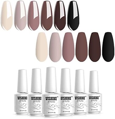Vishine Nude Brown Collection Gel Nail Polish Set - 6 Colors Gel Polish Set Kit Uv LED Soak Off Gel Polish 0.27 Oz 8ml