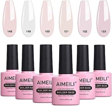 Aimeili Builder Base Clear Sheer Color Gel, No Need Slip Solution Builder Extension, Soak Off Gel Nail Polish 6Pcs X 10ml - Kit Set 36