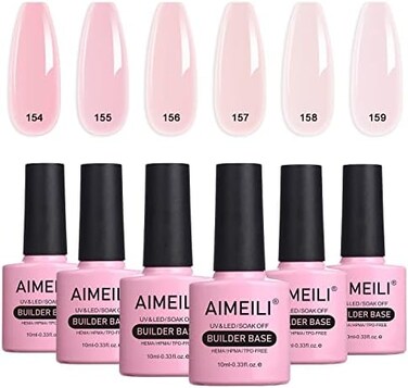 جل قاعدة بناء الأظافر Nude Pink من Aimeili، لا حاجة إلى وصلة بناء محلول الانزلاق، طلاء أظافر جل وردي حليبي 6 قطع × 10 مل - مجموعة 37