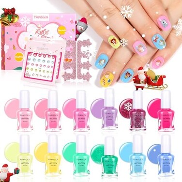 Tomicca Nail Polish Set Candy Rainbow Colors 100% Non-Toxic Washable Odorless Peel Off Natural Safe Nail Polish Set Quick Dry Nail Polish Gifts Toys Kit For Girls
