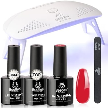 Beetles Gel Polish Red Nail Kit With Uv LED Light And Base Top Coat Starter Kit Soak Off Red Set With Lamp Nail File For Diy Home Nails Perfect For The 4Th Of July Women Manicure