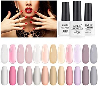 Aimeili Transparent Jelly Milky White Sheer Pink Nude Gel Polish Kit, Soak Off Sheer Gel Nail Polish Set Of 12Pcs X 8ml - Kit Set 3