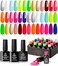 Beetles Gel Polish Set 23Pcs Neon Gel Nail Polish Kit With 3Pcs Base Gel Top Coat, Orange Blue Hot Pink Magenta Lemon Green Colors Nail Gel Polish Soak Off Uv Manicure Rainbow Nail Valentines Day Gift