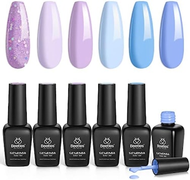 Beetles Gel Polish Nail Set 6 Colors Glitter Sky Blue Purple Kit Lavender Violets Nail Nail Soak Off Uv LED Manicure Diy Nail Home