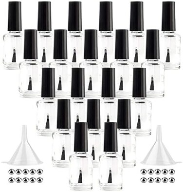 20Pcs Empty Nail Polish Bottles, Clear Glass Refillable Bottles Container With Brush Cap &amp; Funnel &amp; Mixing Balls For Nail Art (15ml)