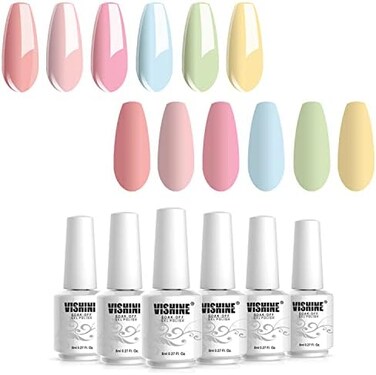 Vishine Macaron Series Nail Polish Set - Peach Pink Blue Green Yellow, Uv LED Varnish, Diy Home Salon Collection 6Pcs