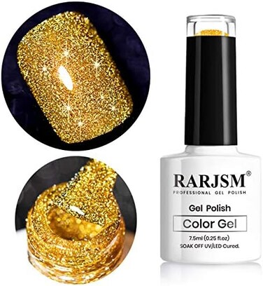 Glitter Gold Diamond Gel Nail Polish - Spark Shiny Uv LED Lacquer For Nail Art - Soak Off Manicure Starter Kit For Salon Or Diy At Home - Rar82