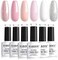 مجموعة طلاء أظافر جل فرنسي، طلاء أظافر جل وردي فاتح، مجموعة طلاء أظافر لامعة بيضاء اللون 6 قطع 7.5 مل ألوان طلاء جل لجميع المواسم، فن تزيين الأظافر بالمنزل