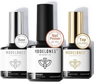 Modelones Gel Top Coat And Base Coat With Nail Primer, 3Pcs No Wipe Base And Top Coat Gel Nail Polish Nail Bond Primer, 10ml New Upgraded Formula Long-Lasting Gel Nail Kit