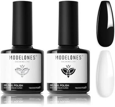 Modelones Gel Nail Polish Set, 2Pcs 15ml White And Black Soak Off LED Nail Polish, Art Starter Manicure Salon 0.5 Oz