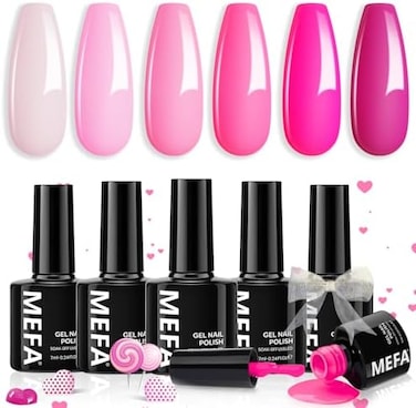 Pink Gel Nail Polish Set 6 Colors, Hot Pink Shades Spring Neon Light Bright Pink Magenta Electric Tones Craze Nail Art Design At Home Diy Manicure Kit Gifts For Women
