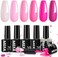 Pink Gel Nail Polish Set 6 Colors, Hot Pink Shades Spring Neon Light Bright Pink Magenta Electric Tones Craze Nail Art Design At Home Diy Manicure Kit Gifts For Women