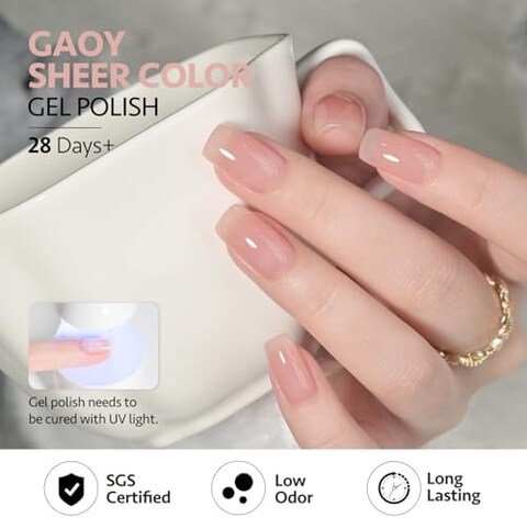 Gaoy Jelly Nude Gel Nail Polish Set, 6 Transparent Colors Sheer Red Pink Brown Soak Off Uv Light Cure Gel Polish Kit For Salon And Nail Art Diy At Home
