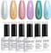 Holographic Nail Polish Set, Spring Summer Color Gel Nail Polish Sliver Gold Violet Purple Olive Green Blue Rose Gold Gel Polish 6Pcs 7.5ml Curing Required Nail Art Manicure Salon