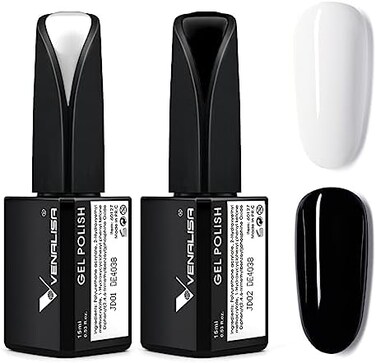 V Venalisa 2Pcs 15ml Black White Gel Nail Polish Kit, Nail Gel Polish Set Soak Off Uv LED Nail Art Starter Manicure Salon Diy At Home