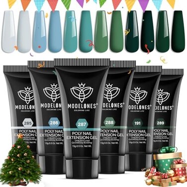 Modelones Poly Extension Nail Gel Enhancement Set, 6 Colors Lost Forest Collection Builder Nail Gel Misty Gray Dark Green French Manicure Diy Design Nail Art Home Salon Beauty Gift
