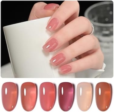 Gaoy Jelly Burgundy Gel Nail Polish Set, 6 Transparent Colors Red Pink Brown Nude Soak Off Uv Light Cure Gel Polish Kit For Salon And Nail Art Diy At Home