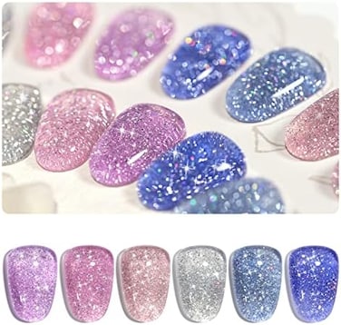 طلاء أظافر جل جيلي جليتر من جاوي (مجموعة من 6 قطع، وردي أزرق فضي)