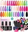 Beetles 24Pcs Gel Nail Polish Set With Base Gel Top Coat White Black Liner Gel Nail Art Brush, Gel Polish Kit Neon Bright Blue Pink Purple Jelly Gel Polish Soak Off Uv Gel Nail Kit Valentines Day Gift