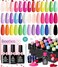 Beetles 24Pcs Gel Nail Polish Set With Base Gel Top Coat White Black Liner Gel Nail Art Brush, Gel Polish Kit Neon Bright Blue Pink Purple Jelly Gel Polish Soak Off Uv Gel Nail Kit Valentines Day Gift