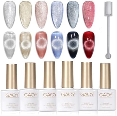 Gaoy Holographic Glitter Cat Eye Nail Polish (Set Of 6)