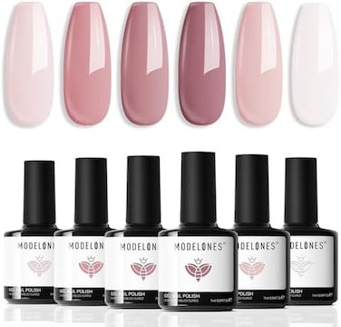 Modelones Gel Nail Polish 6 Colors Nude White Pastel Pink Gel Polish Set All Seasons Soak Off Gel Nail Starter Kit Popular Nail Art Gel Polish Kit For Manicure Diy And Nail Salon With Beauty Gift Box
