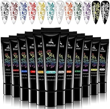 Stamp Nail Polish Gels, 12 Colors Stamping Gels Black White Glitter Green/Silver/Golden For Nail Stamp Plate Stamper