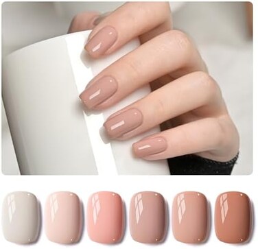 Gaoy Nude Pink Gel Nail Polish Set, 6 Neutral Colors Beige Skin Tone Soak Off Uv Light Cure Gel Polish Kit For Salon And Nail Art Diy At Home