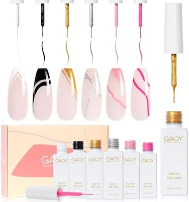 Gaoy Gel Nail Polish Art Liner, 6 Classic Colors Black White Gold Silver For Nail Paint Design With Thin Brush Diy French Manicure And Pedicure At Home