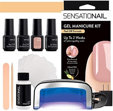 Sensationail Gel Manicure Starter Kit &ndash; Peel Off Formula, Nude Mood &ndash; Gel Nail Polish Kit With Peel Off Removal, No Acetone Needed &ndash; Color Lasts Up To 2 Weeks &ndash; Removes In Seconds, Beige, 20 Piece Set