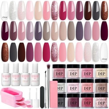 31 Pcs Dip Powder Nail Kit Starter 20 Colors Clear Nude Pink Brown Glitter All Season Acrylic Dipping Powder Liquid Set With Top/Base Coat Activator For French Nail Art Diy Salon Gift