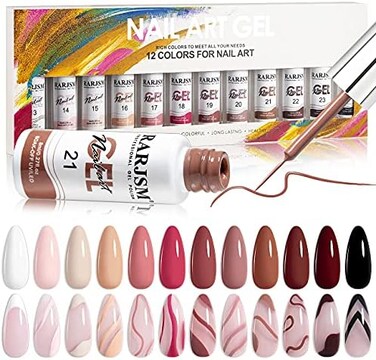 مسمار الفن هلام بطانة اللوحة البولندية مجموعة 12 لون الخريف الشتاء البني النبيذ الأحمر جمع، رسمت جل طلاء الأظافر نقع قبالة العلاج يتطلب صالون مانيكير مسمار الفن تصميم خط الفن هلام