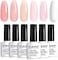 Nude Gel Polish For French Manicure,Sheer Jelly Pink Gel Nail Polish Set Of 6 Transparent Colors Clear Light Brown Pure White Neutral Nail Varnish LED Uv Curing Requires 7.5ml For Home Salon