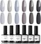 Modelones Grey Gel Nail Polish Set 6 Colors, Gray Tone Dark Cloud Stone Seal Iron Fossil Shades Collection All Seasons Soak Off LED Nail Art Gel Kit Soak Off Manicure Salon Diy Home Gift