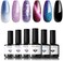 مجموعة طلاء أظافر جل لامع من موديلونز 6 ألوان، لون أزرق متغير أحمر عين القطة المغناطيسي جل طلاء الحرباء العاكس لدرجة الحرارة أسود وردي طلاء أظافر نقع قبالة LED مجموعة أدوات تجميل الأظافر هدية