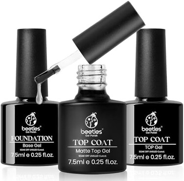 Beetles Gel Polish Matte Top Coat And High Gloss Top Coat Base Coat Set - No Wipe Top Coat, Shine Finish And Long Lasting, Soak Off Uv LED 7.5ml Each Bottle