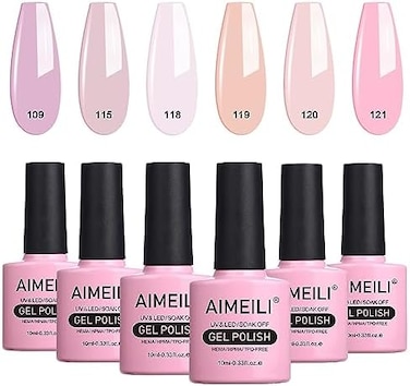 Aimeili Soak Off Nude Pink Gel Nail Polish Set, All Seasons Pink Nail Polish Gel Color Set For Women Girls Valentines Mother's Day Gift Of 6Pcs X 10ml - Kit Set 31