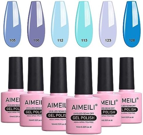 Aimeili Soak Off Blue Gel Nail Polish Christmas Nail Color Set Of 6Pcs X 10ml - Kit Set 32