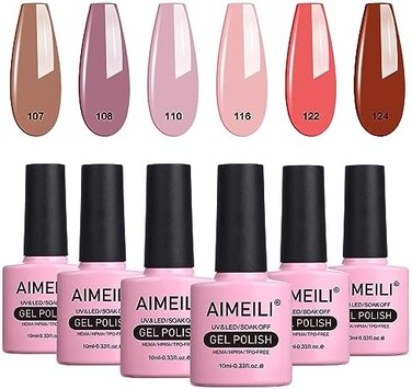 مجموعة طلاء أظافر جل الخريف من آيميلي، مجموعة طلاء أظافر جل بلون طبيعي بلون البشرة باللون الوردي العاري، مجموعة من جل الأظافر لعيد الأم مكونة من 6 قطع × 10 مل - مجموعة 30 قطعة